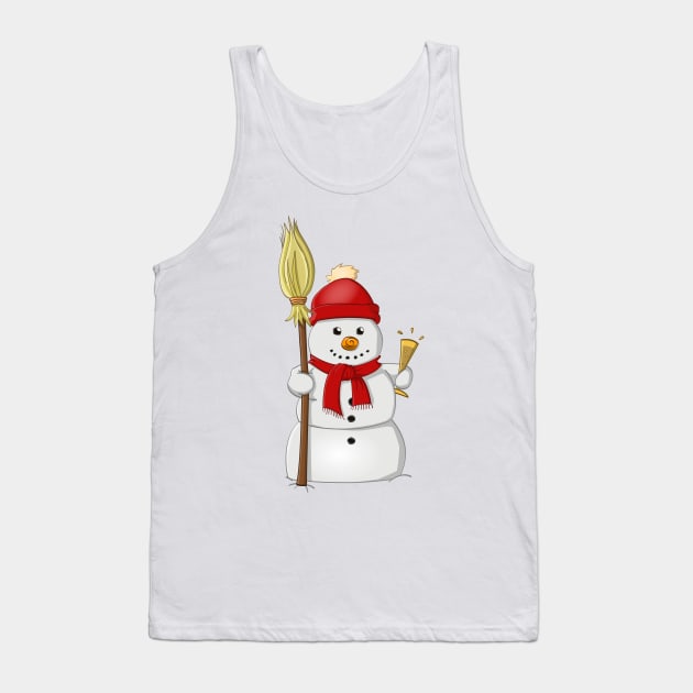 Cartoon style drawing of a funny snowman with red bonnet Tank Top by Stefs-Red-Shop